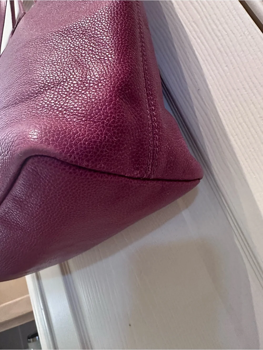 Longchamp Fuchsia Leather Tote with Silver Hardware